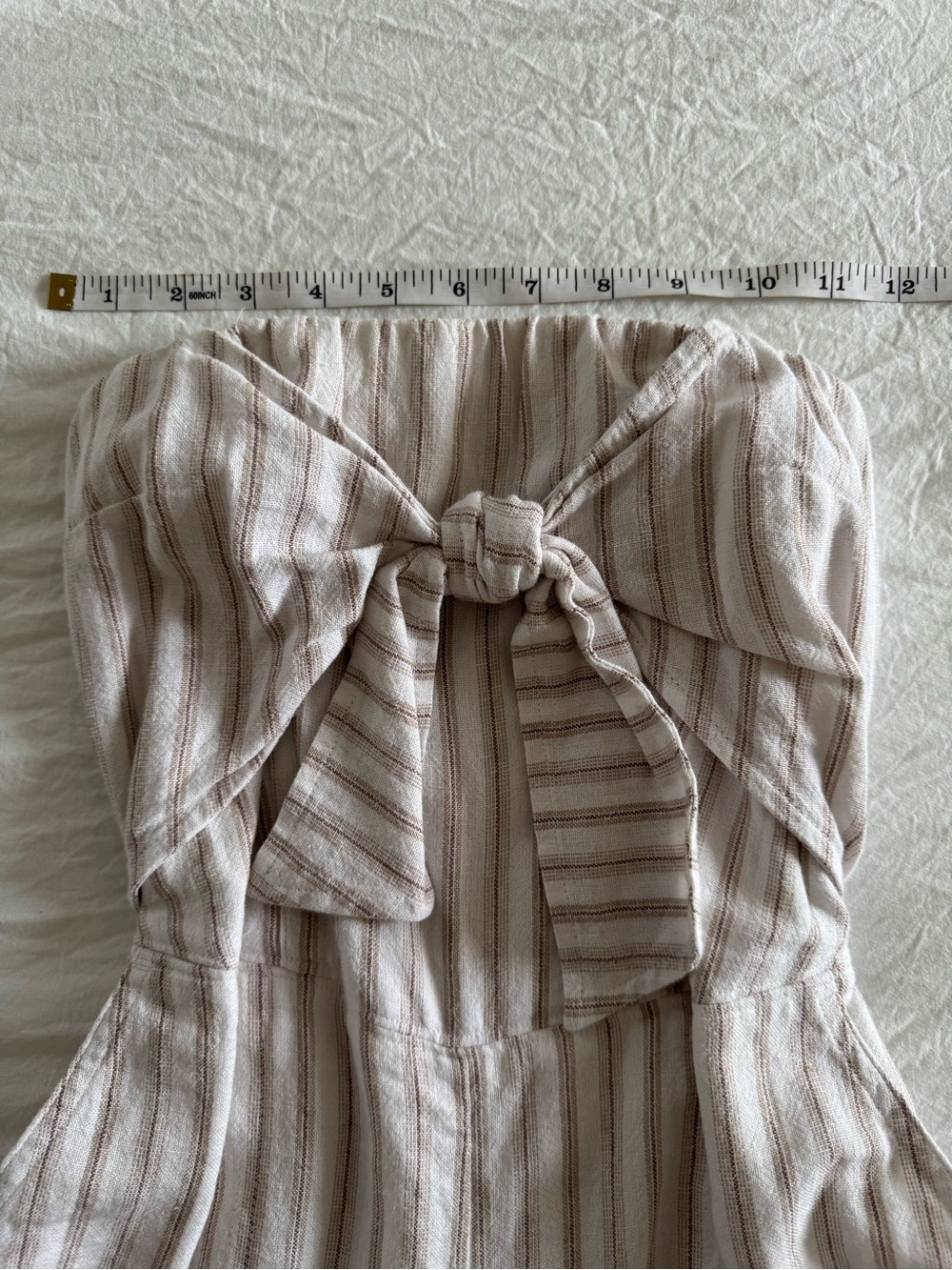 Abercrombie & Fitch Strapless Linen-Blend Striped Wide-Leg Jumpsuit - Picture 10 of 11